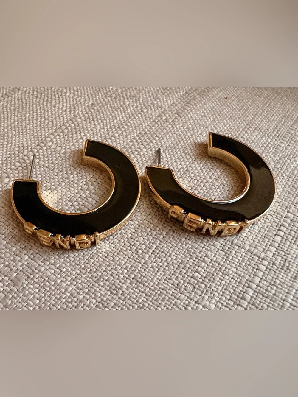 Fendi Black and Gold Logo Hoop Earrings - Picture 6 of 6